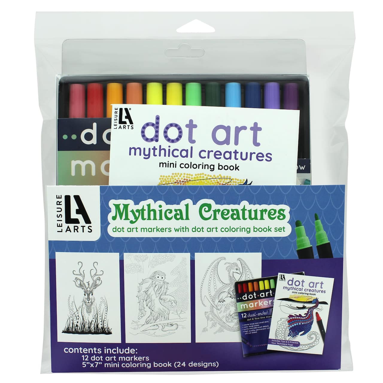 Leisure Arts® Dot Art Markers Mythical Creatures Mini Coloring Book Set